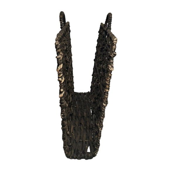 Brown Aged Look Woven Wicker Magazine Towel Storage Holder with Handles - Picture 4 of 9